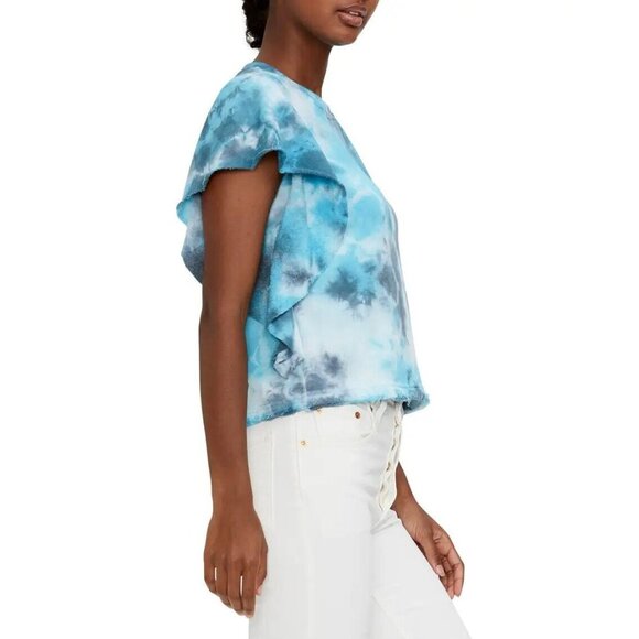 MICHAEL STARS Ariana Blue Tie Dye Cotton Terry Ruffled Sweatshirt Top, Size S - Picture 2 of 13
